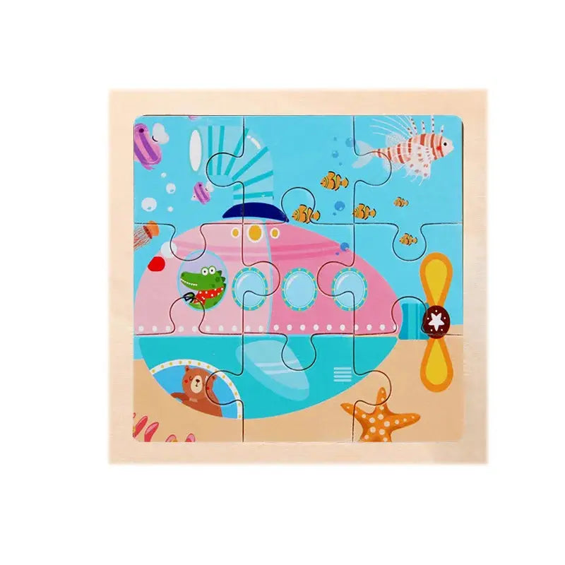 Child Animal Wooden Puzzle Montessori Cognitive Game Cartoon Traffic Tangram Educational Development Toy Baby Gift 2 3 years old Pinochio