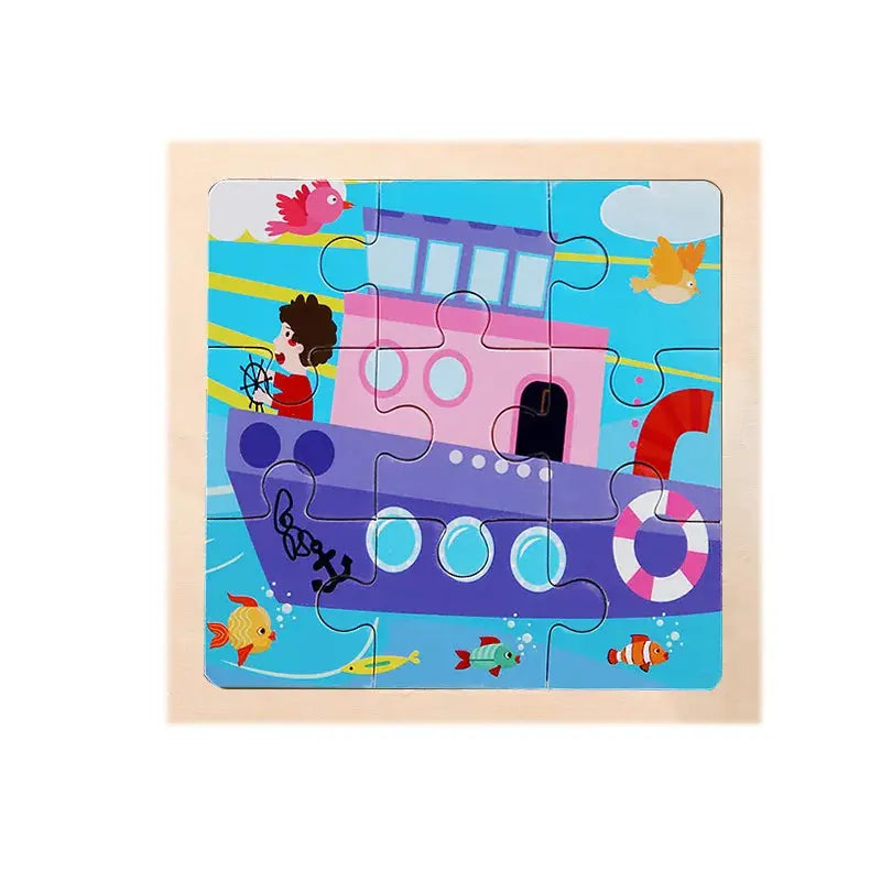 Child Animal Wooden Puzzle Montessori Cognitive Game Cartoon Traffic Tangram Educational Development Toy Baby Gift 2 3 years old Pinochio