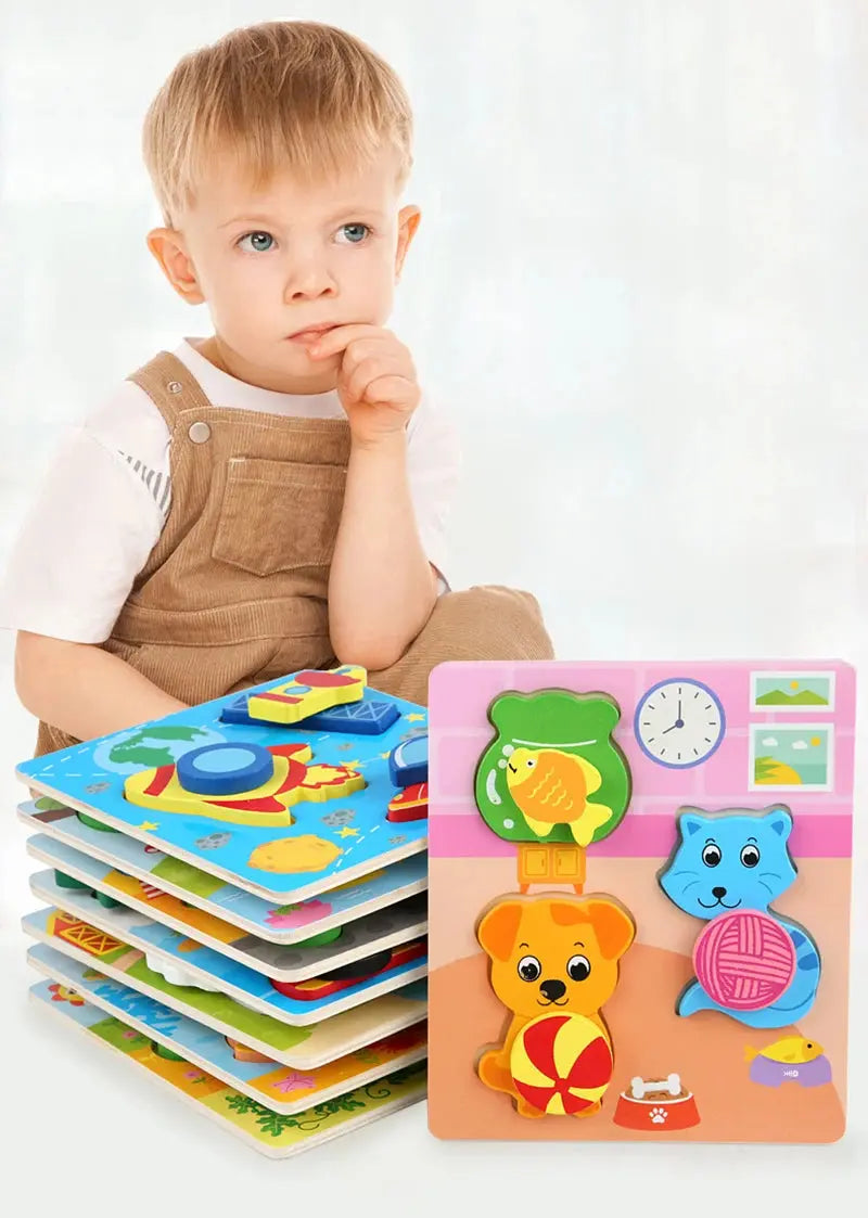 Kids Montessori 3D Wooden Puzzle Hands Grab Child Puzzle Educational Learning Toys Baby Games Puzzles For Kids 1 2 3 Years Old Pinochio