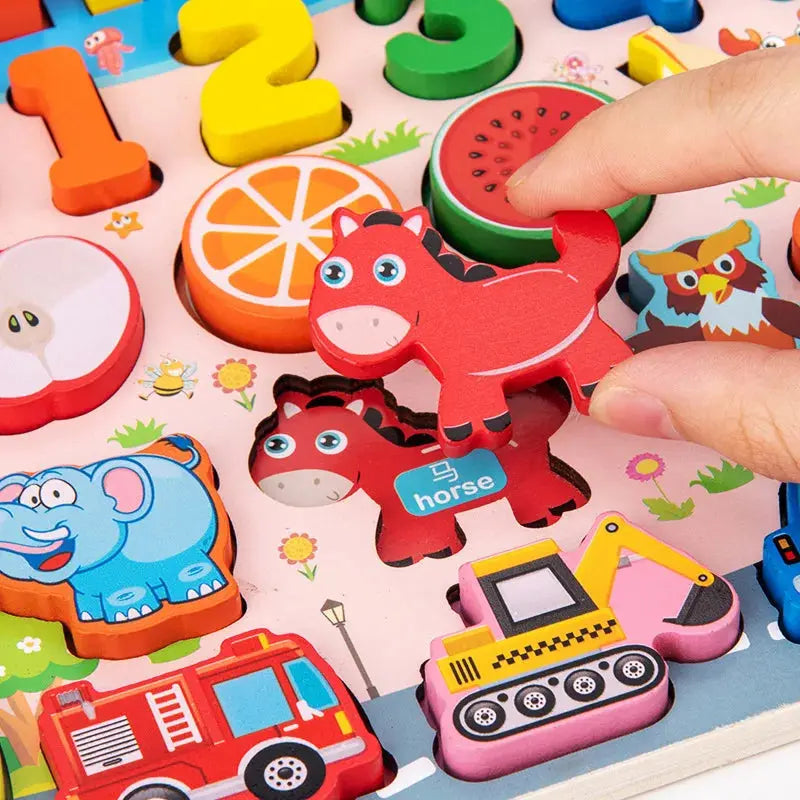 QWZ Kids Montessori Educational Wooden Math Toys Children Busy Board Count Shape Colors Match Fishing Puzzle Learning Toys Gifts Pinochio