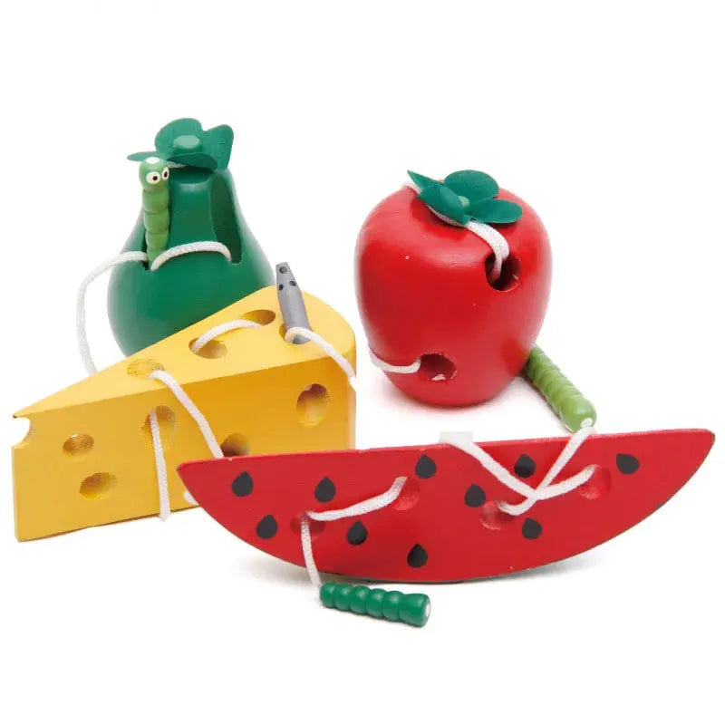 Montessori Kids Educational Toys Fun Wooden toy Worm Eat Fruit Apple pear Early Learning Teaching Aid Baby Toy For Kids Gift Pinochio