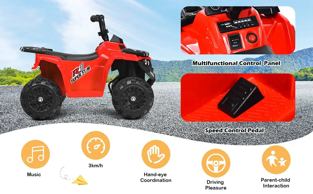 DORTALA Kids All Terrain Electric Quad Bike Children 6V Battery Ride On Motor Quad Blue/Red/White Pinochio