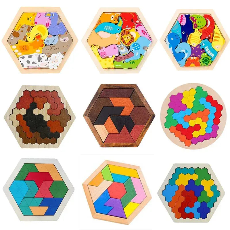 Hexagonal Alien Chess Tangram Puzzle Brainstorming 11-piece Block Puzzle Jigsaw Classical Puzzle Children's Toys Pinochio
