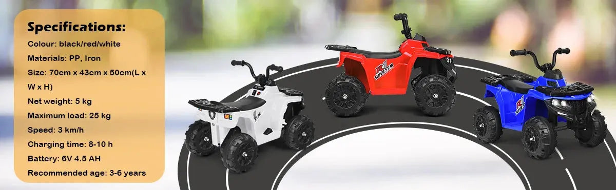 DORTALA Kids All Terrain Electric Quad Bike Children 6V Battery Ride On Motor Quad Blue/Red/White Pinochio
