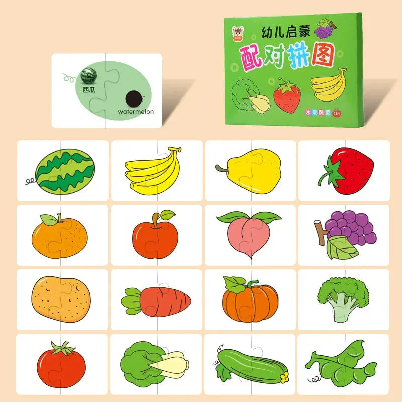 Animal Cards Matching Game Kids Puzzles Cartoon Pattern Cognitive Toys Fruit Traffic Memory Cards Children Early Educational Toy Pinochio