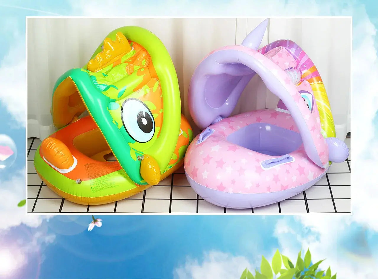 Inflatable Baby Swim Ring Seat Floating Sun Shade Toddler Swim Circle Outdoor Swimming Pool Bathtub Beach Party Summer Water Toy Pinochio
