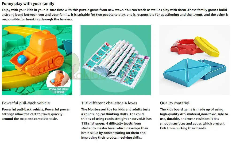 Logic Board Game for Kids Marble Run Blocks Puzzle Car Track Toy Race Car Rail Blocks Track Rail Building and Construction Game Pinochio