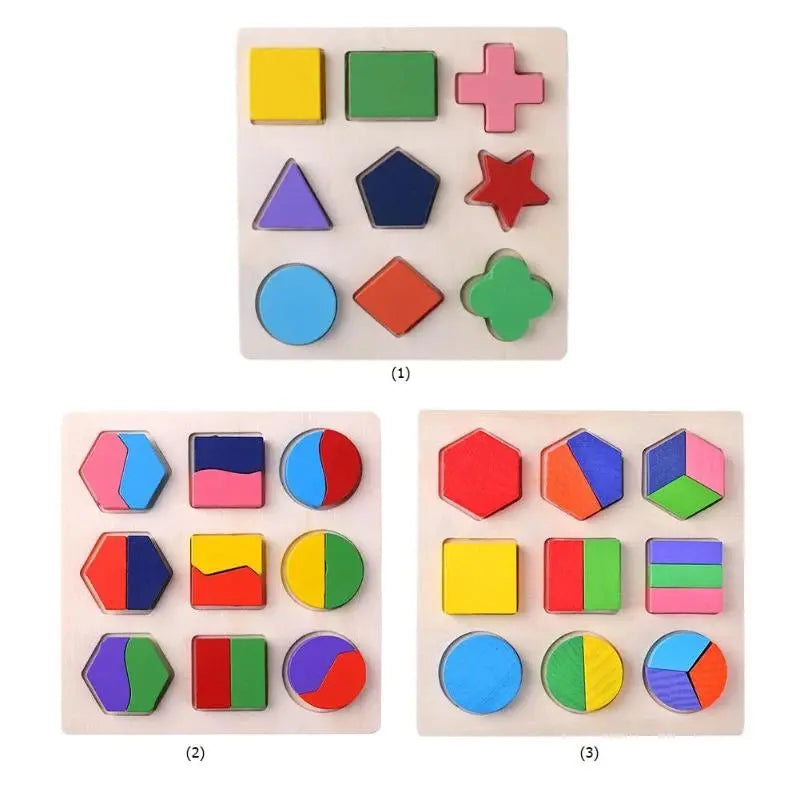 Wooden Puzzle Geometric Shapes 3D Puzzle Montessori Toys Sorting Math Preschool Learning Wood Puzzles Toys For Kids Pinochio