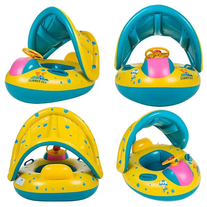 Inflatable Baby Swim Ring Seat Floating Sun Shade Toddler Swim Circle Outdoor Swimming Pool Bathtub Beach Party Summer Water Toy Pinochio