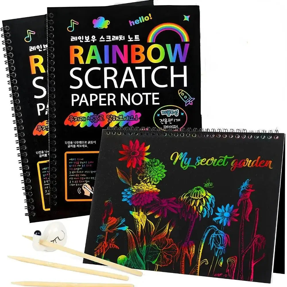Scratch Paper Art Set Rainbow Magic Scratch Paper Kids Scratch Off Art Crafts Kit Drawing Painting Notebook DIY Girls Boys Toys Pinochio