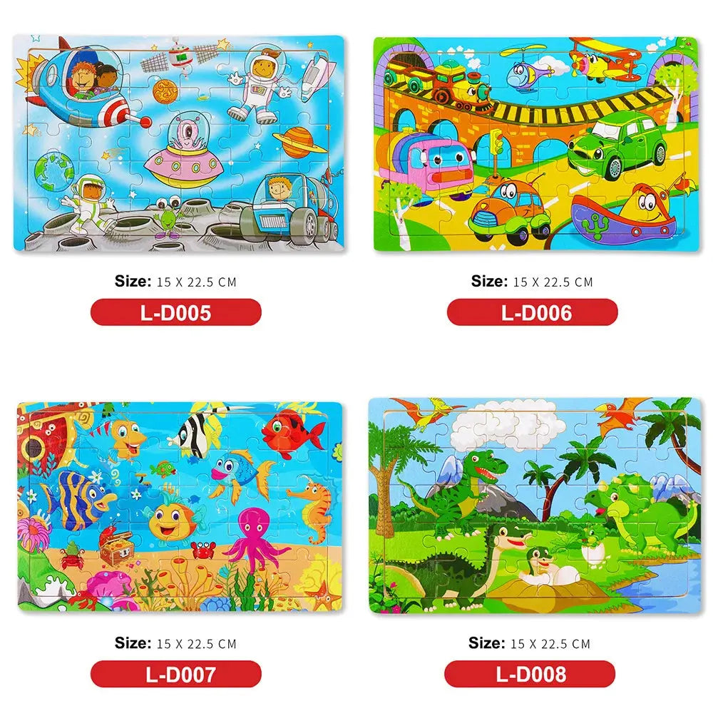 New 30 Pieces Wooden Puzzles Cartoon Animal Traffic Tangram Wood 3d Puzzle Montessori Educational Toys for Children Gifts Pinochio