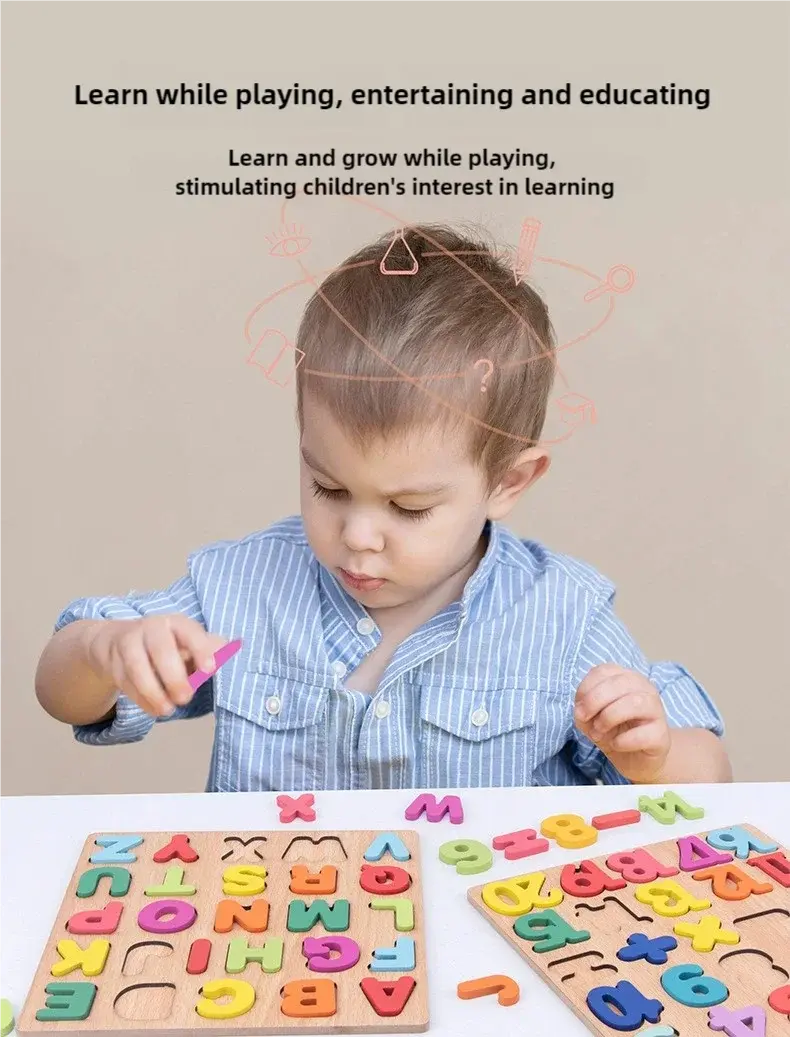 Kids Alphabetic Arithmetic Number Geometric Shapes Wooden Puzzle Montessori Preschool Learning Educational Game Toy for Children Pinochio
