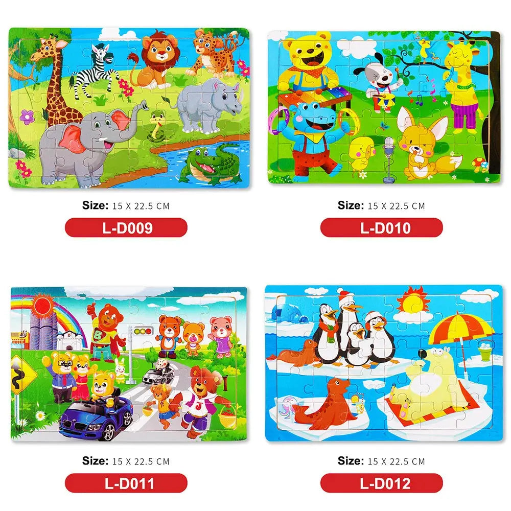 New 30 Pieces Wooden Puzzles Cartoon Animal Traffic Tangram Wood 3d Puzzle Montessori Educational Toys for Children Gifts Pinochio