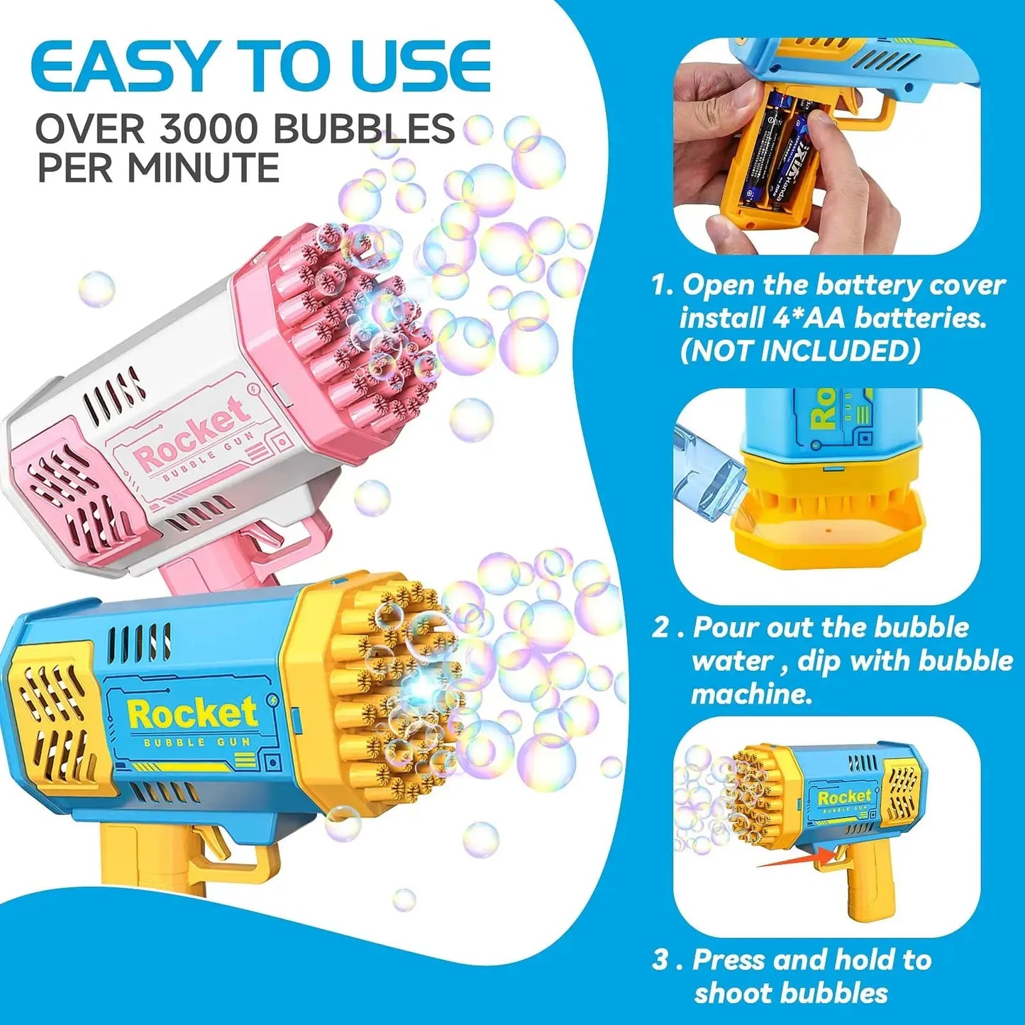 40 Hole Bubble Blowing Toy Bubble Machine Gift Holiday Gift Outdoor Bubble Gun (Without Bubble Water) Pinochio