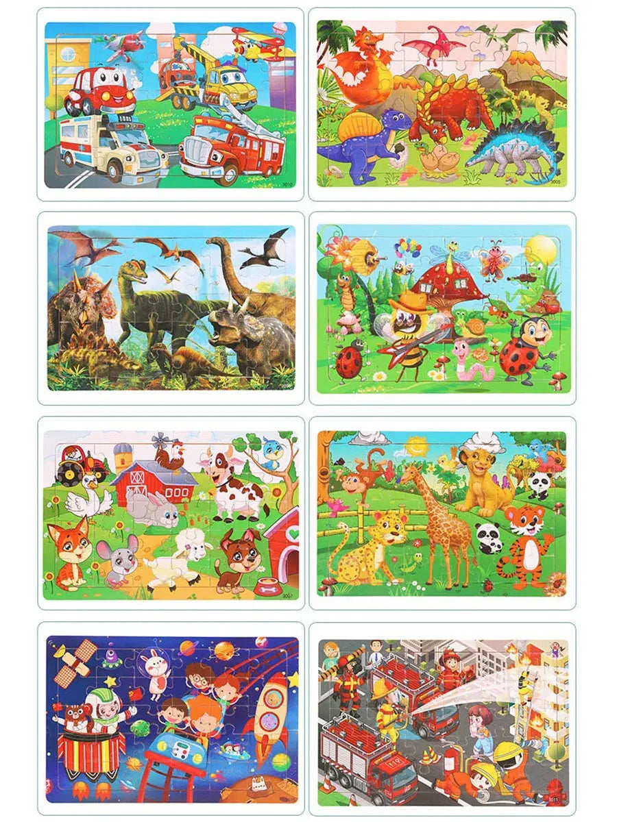 1pc 30 Pieces Wooden Jigsaw Puzzle Kids Cartoon Animal Vehicle Puzzles Games Montessori Learning Educational Toys for Children Pinochio