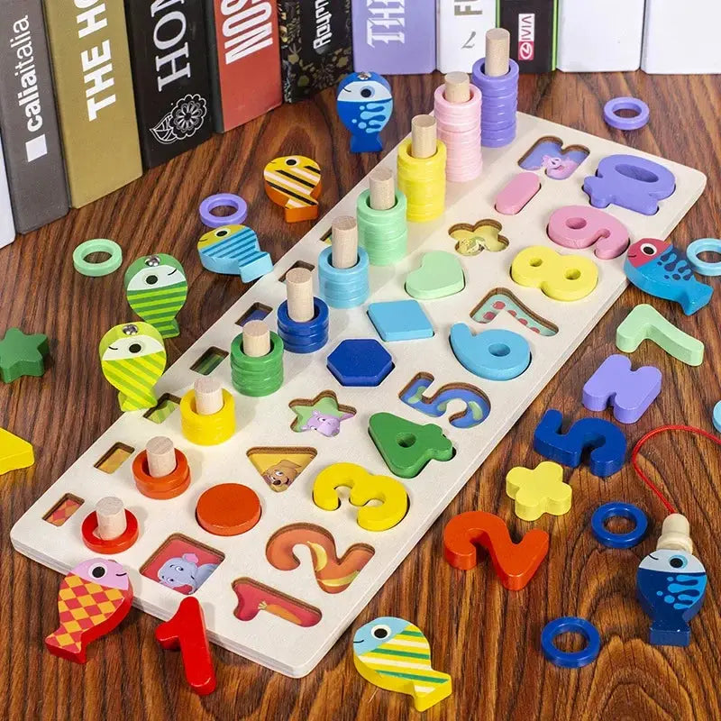 Educational Wooden Toys Children Busy Board Math Fishing Children's Wooden Preschool Montessori Toys Counting Geometry Kids Toys Pinochio