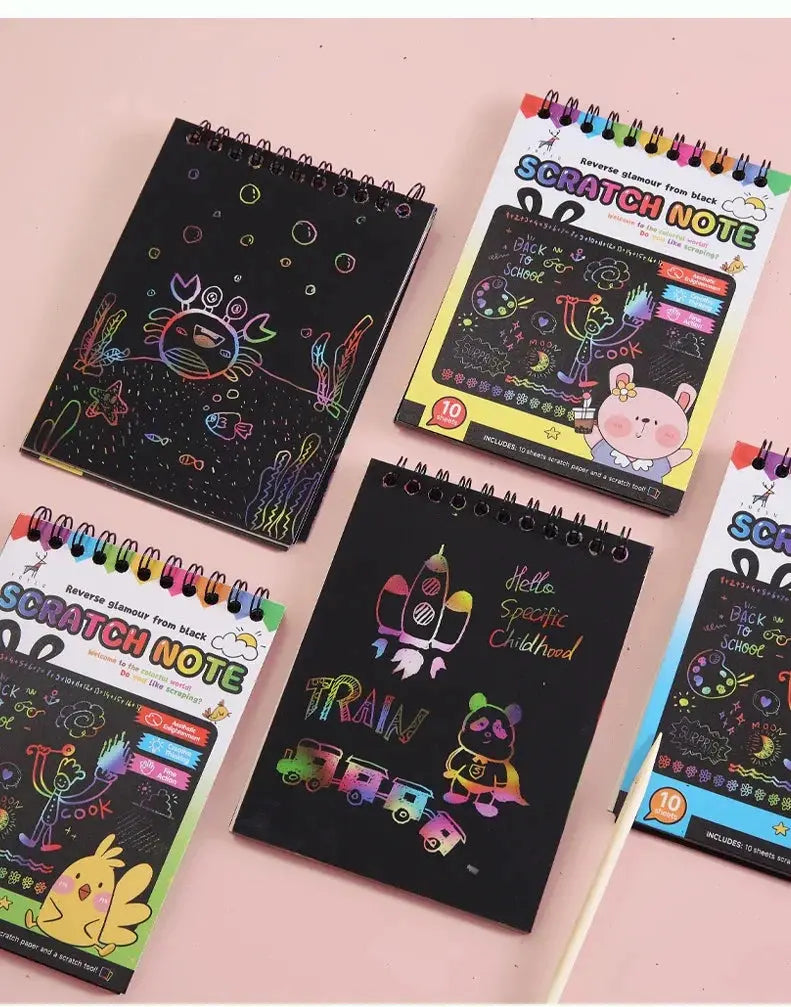 Scratch Paper Art Set Rainbow Magic Scratch Paper Kids Scratch Off Art Crafts Kit Drawing Painting Notebook DIY Girls Boys Toys Pinochio