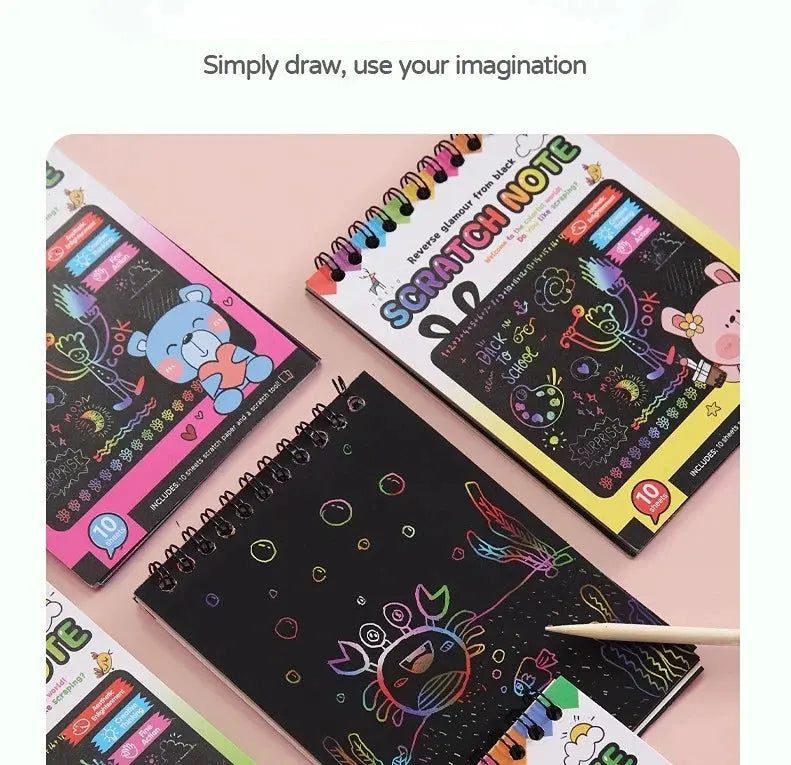 Scratch Paper Art Set Rainbow Magic Scratch Paper Kids Scratch Off Art Crafts Kit Drawing Painting Notebook DIY Girls Boys Toys Pinochio