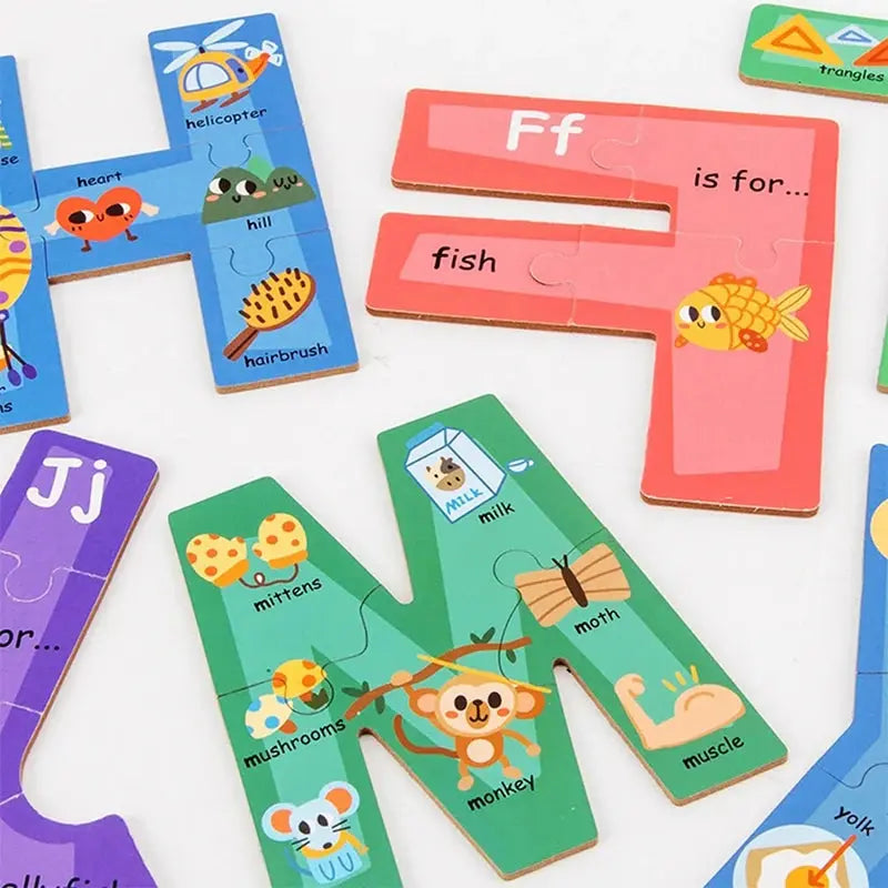 Montessori Wooden Alphabet Puzzles for Kids 3 4 5 Years ABC Kids Learning Toys Educational Montessori Puzzle for Preschool Boys Pinochio