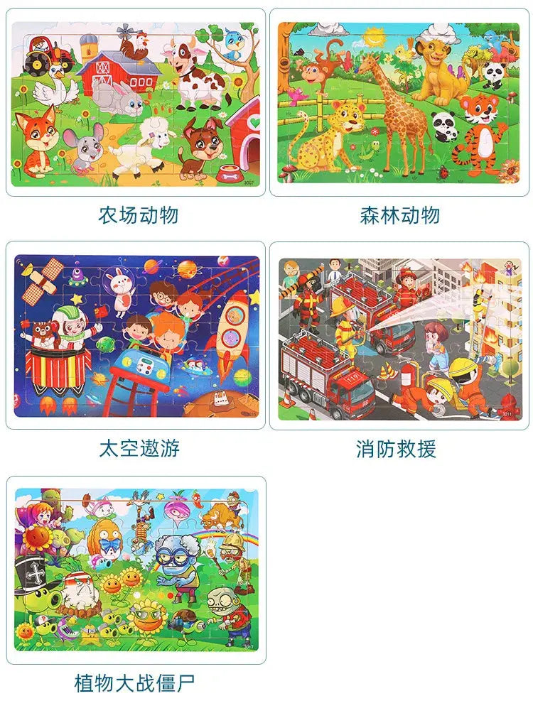 NEW Wooden 30pcs Puzzles Children Animal Dinosaur Cartoon Plane Puzzle Baby Early Education and Intellectual Building Block Toys Pinochio