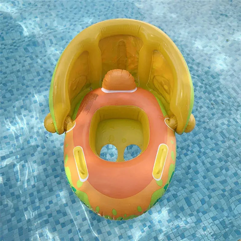 Inflatable Baby Swim Ring Seat Floating Sun Shade Toddler Swim Circle Outdoor Swimming Pool Bathtub Beach Party Summer Water Toy Pinochio