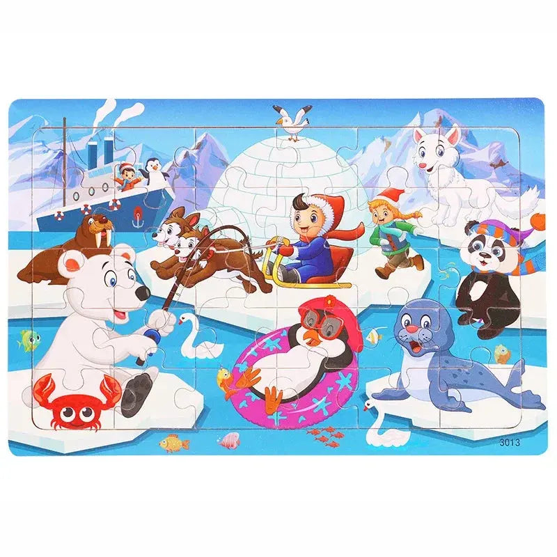 1pc 30 Pieces Wooden Jigsaw Puzzle Kids Cartoon Animal Vehicle Puzzles Games Montessori Learning Educational Toys for Children Pinochio