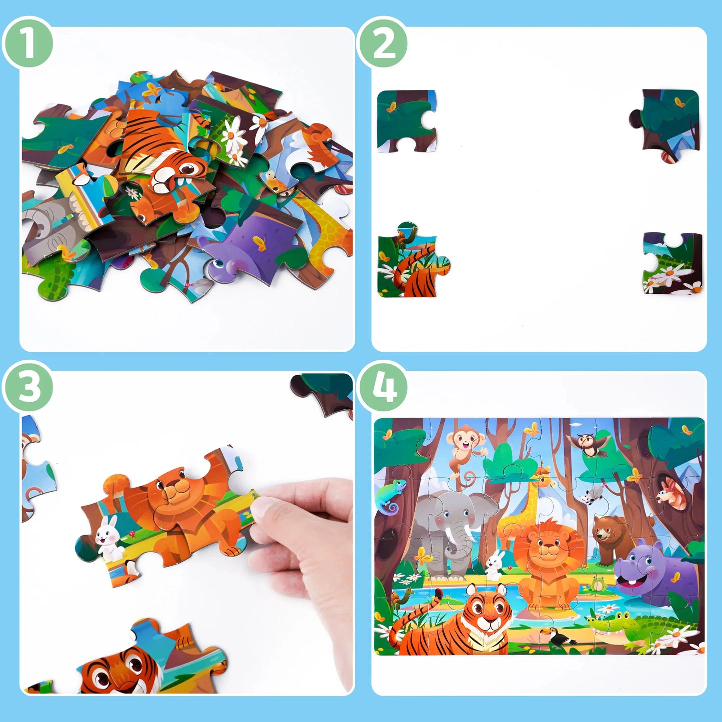 Kids Cartoon Animal Jigsaw Puzzles Montessori Educational Toys Parent-Child Theme Game Paper Educational Gift for Children Pinochio