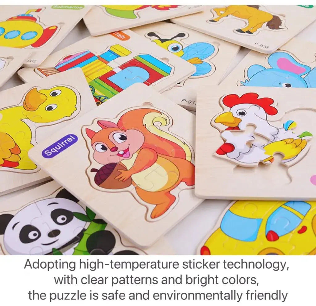 3 PCs Random Color Puzzle 3D Toys Early Education Wooden Cartoon Animal Puzzle Puzzle Infant Puzzle Board Toys Pinochio