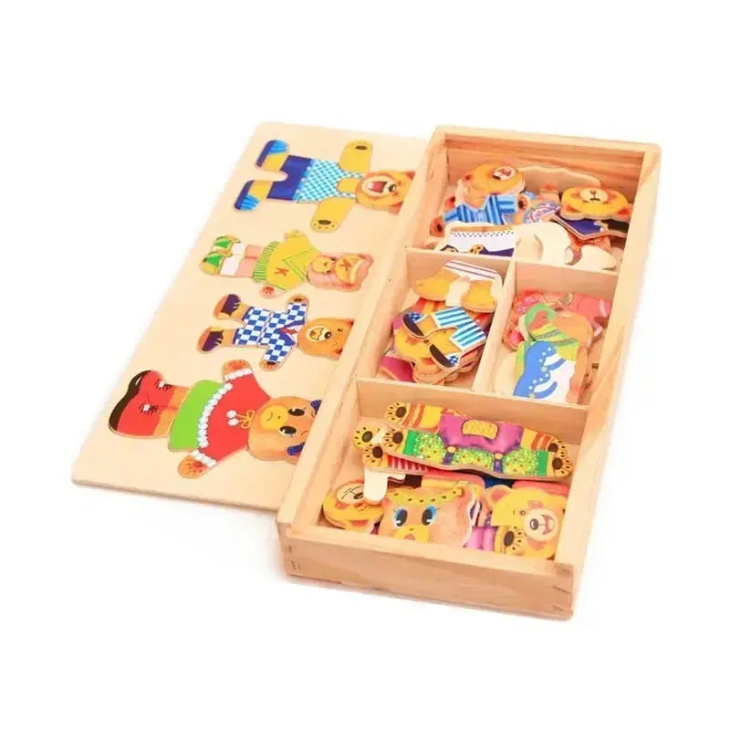 Little Bear Change Clothes Children's Early Education Wooden Jigsaw Puzzle Dressing Game Baby Puzzle Toys for Children Gift Pinochio
