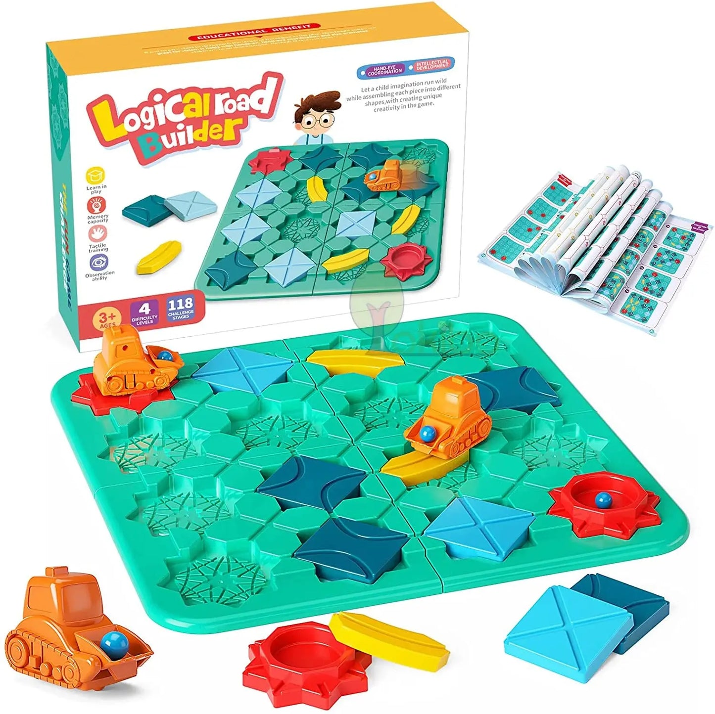 Logic Board Game for Kids Marble Run Blocks Puzzle Car Track Toy Race Car Rail Blocks Track Rail Building and Construction Game Pinochio