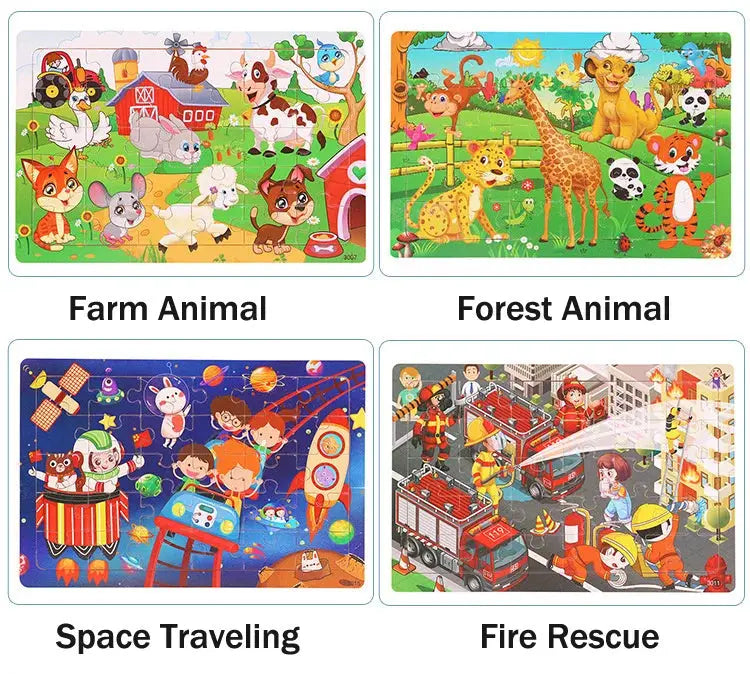 New 30 Pieces Wooden Puzzles Cartoon Animal Traffic Tangram Wood 3d Puzzle Montessori Educational Toys for Children Gifts Pinochio