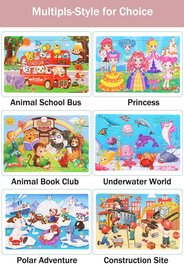 New 30 Pieces Wooden Puzzles Cartoon Animal Traffic Tangram Wood 3d Puzzle Montessori Educational Toys for Children Gifts Pinochio