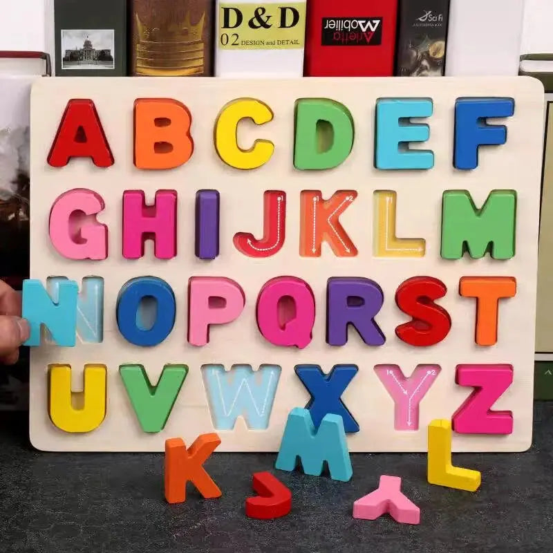 Montessori Kids Toy Education Development Wooden Puzzle for Children 1 2 3 Years Matching Alphabet Enlightenment Cognitive Games Pinochio