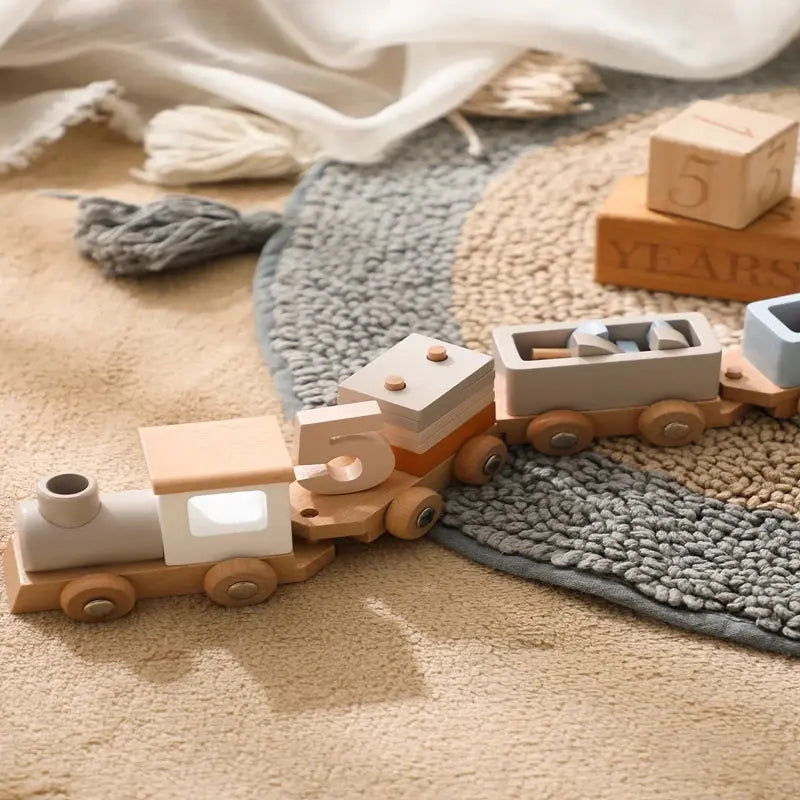 Wooden Train Birthday Toy Montessori Toys Baby Educational Toys Wooden Trolley Baby Learning Toys Number Of Wood Baby's Toys Pinochio