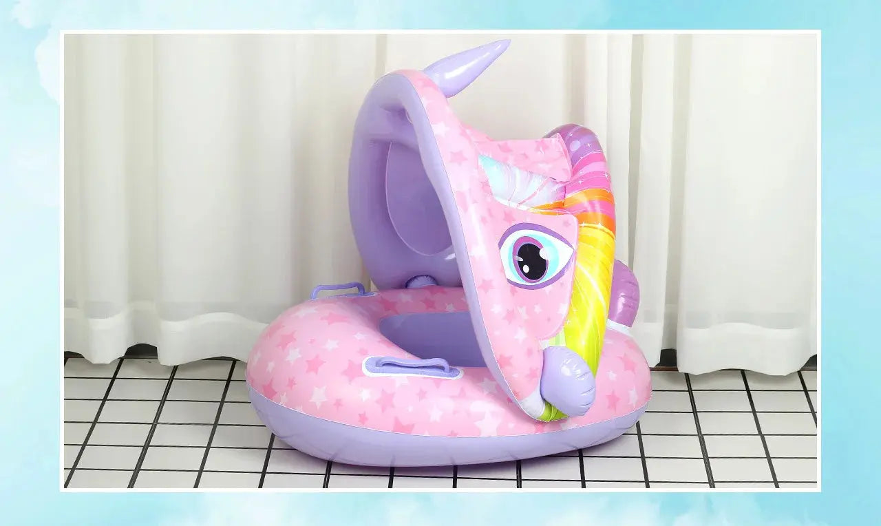 Inflatable Baby Swim Ring Seat Floating Sun Shade Toddler Swim Circle Outdoor Swimming Pool Bathtub Beach Party Summer Water Toy Pinochio