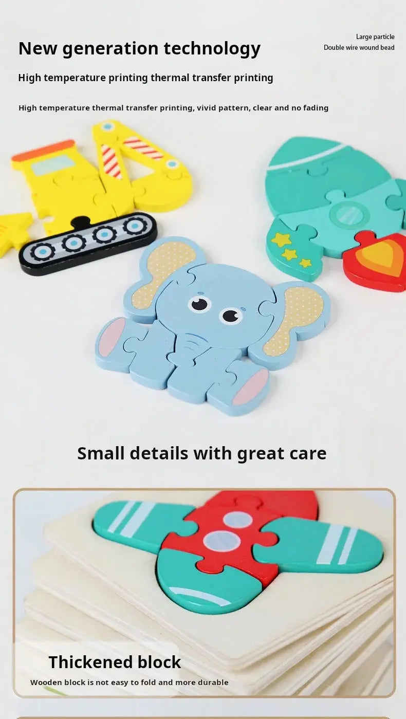 High Quality 3D Wooden Puzzle Baby Cartoon Animal Traffic Jigsaw Early Learning Cognition Game Puzzle Toys for Children Pinochio
