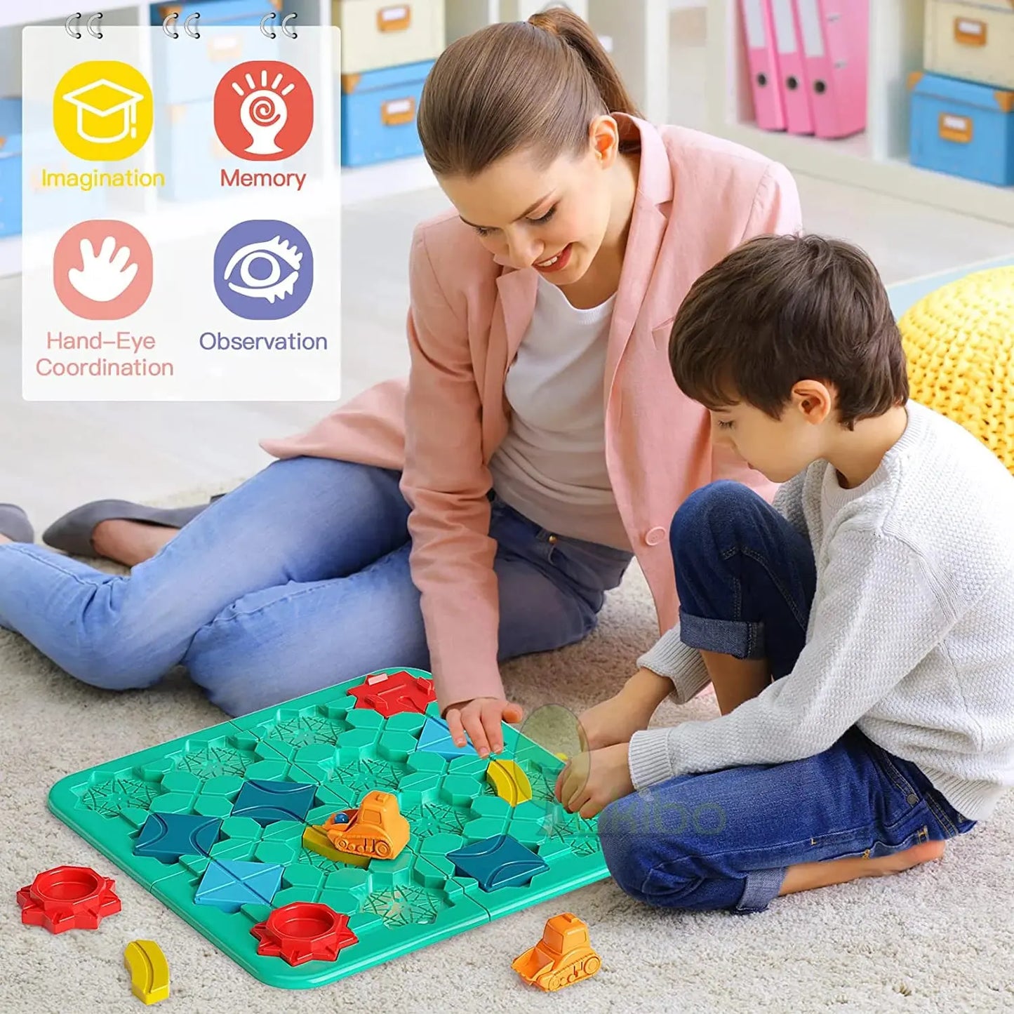 Logic Board Game for Kids Marble Run Blocks Puzzle Car Track Toy Race Car Rail Blocks Track Rail Building and Construction Game Pinochio