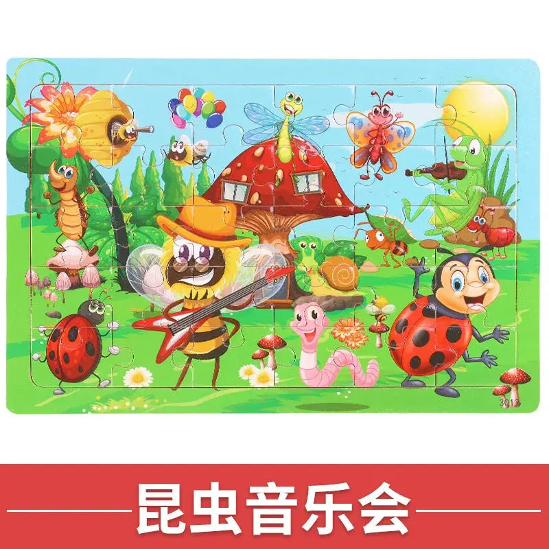 NEW Wooden 30pcs Puzzles Children Animal Dinosaur Cartoon Plane Puzzle Baby Early Education and Intellectual Building Block Toys Pinochio