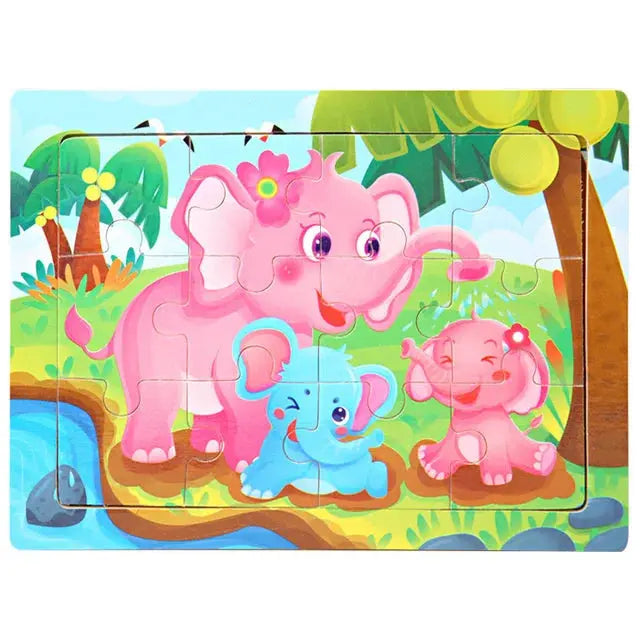 New 30 Pieces Wooden Puzzles Cartoon Animal Traffic Tangram Wood 3d Puzzle Montessori Educational Toys for Children Gifts Pinochio