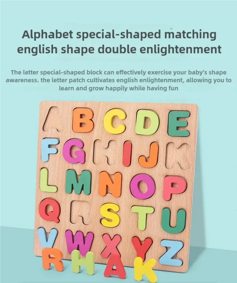 Kids Alphabetic Arithmetic Number Geometric Shapes Wooden Puzzle Montessori Preschool Learning Educational Game Toy for Children Pinochio
