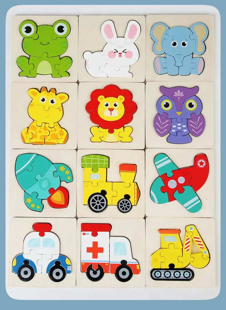 High Quality 3D Wooden Puzzle Baby Cartoon Animal Traffic Jigsaw Early Learning Cognition Game Puzzle Toys for Children Pinochio
