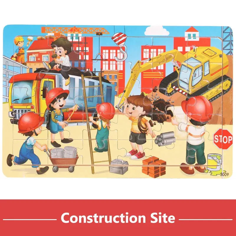 New 30 Pieces Wooden Puzzles Cartoon Animal Traffic Tangram Wood 3d Puzzle Montessori Educational Toys for Children Gifts Pinochio