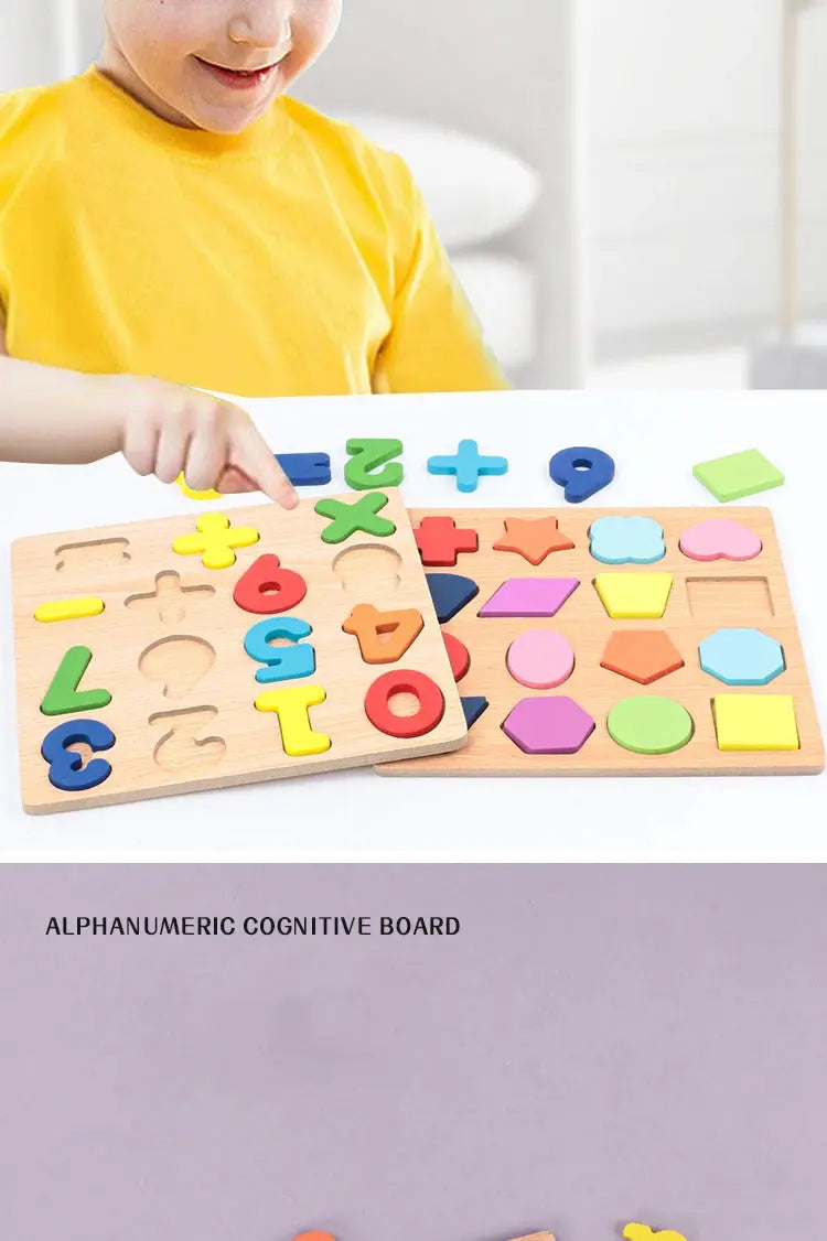 Kids Alphabetic Arithmetic Number Geometric Shapes Wooden Puzzle Montessori Preschool Learning Educational Game Toy for Children Pinochio