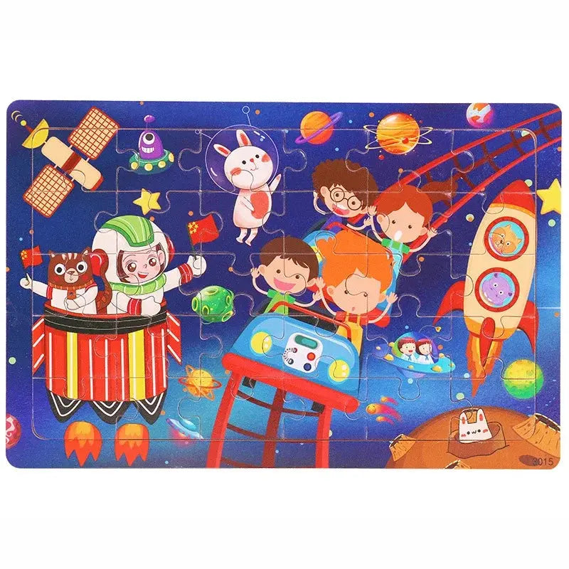 1pc 30 Pieces Wooden Jigsaw Puzzle Kids Cartoon Animal Vehicle Puzzles Games Montessori Learning Educational Toys for Children Pinochio