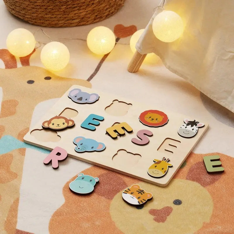 Montessori Personalised Wooden Puzzle Custom Baby Name Jigsaw Board Toddlers Educational Shape Matching Toys Customized Birthday Pinochio