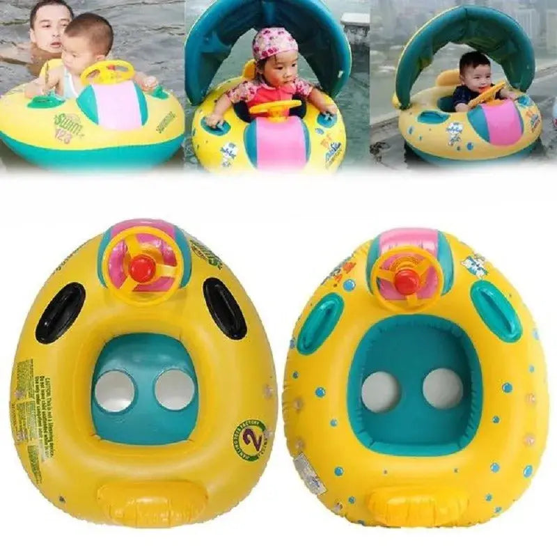 Inflatable Baby Swim Ring Seat Floating Sun Shade Toddler Swim Circle Outdoor Swimming Pool Bathtub Beach Party Summer Water Toy Pinochio