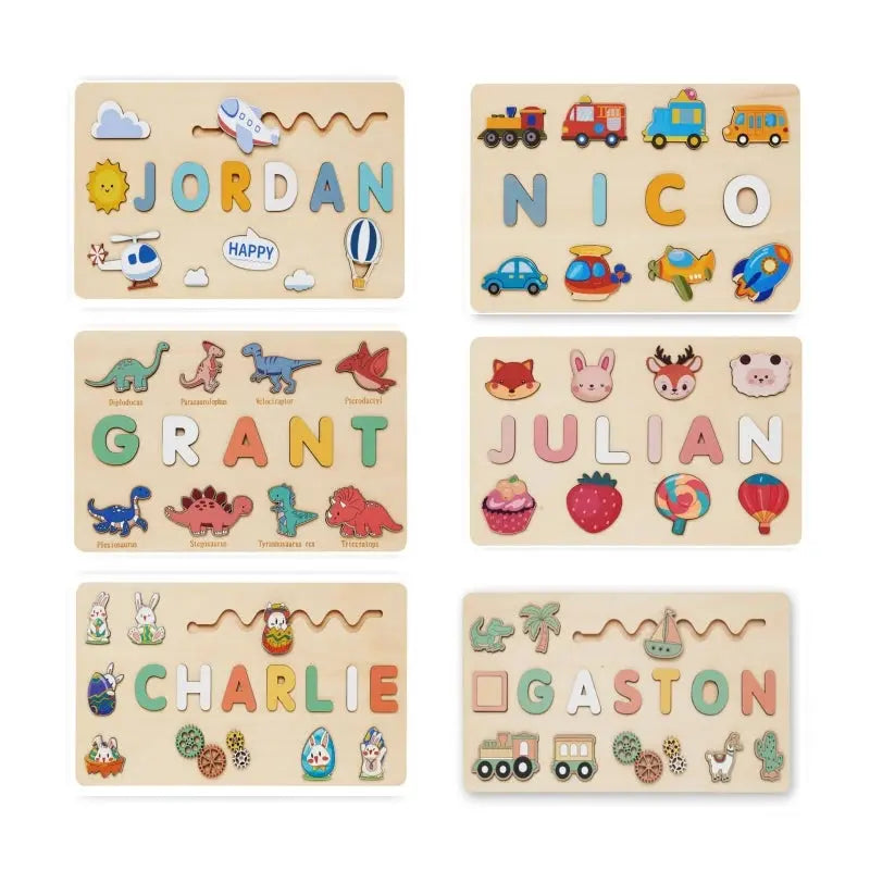 Montessori Personalised Wooden Puzzle Custom Baby Name Jigsaw Board Toddlers Educational Shape Matching Toys Customized Birthday Pinochio