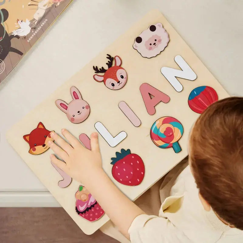 Montessori Personalised Wooden Puzzle Custom Baby Name Jigsaw Board Toddlers Educational Shape Matching Toys Customized Birthday Pinochio