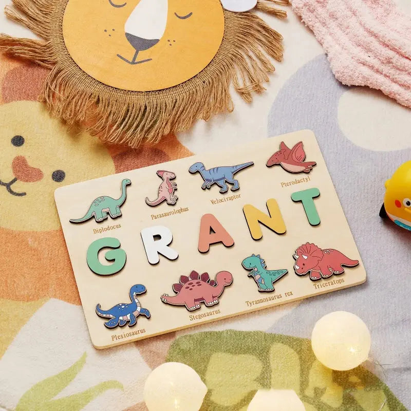 Montessori Personalised Wooden Puzzle Custom Baby Name Jigsaw Board Toddlers Educational Shape Matching Toys Customized Birthday Pinochio