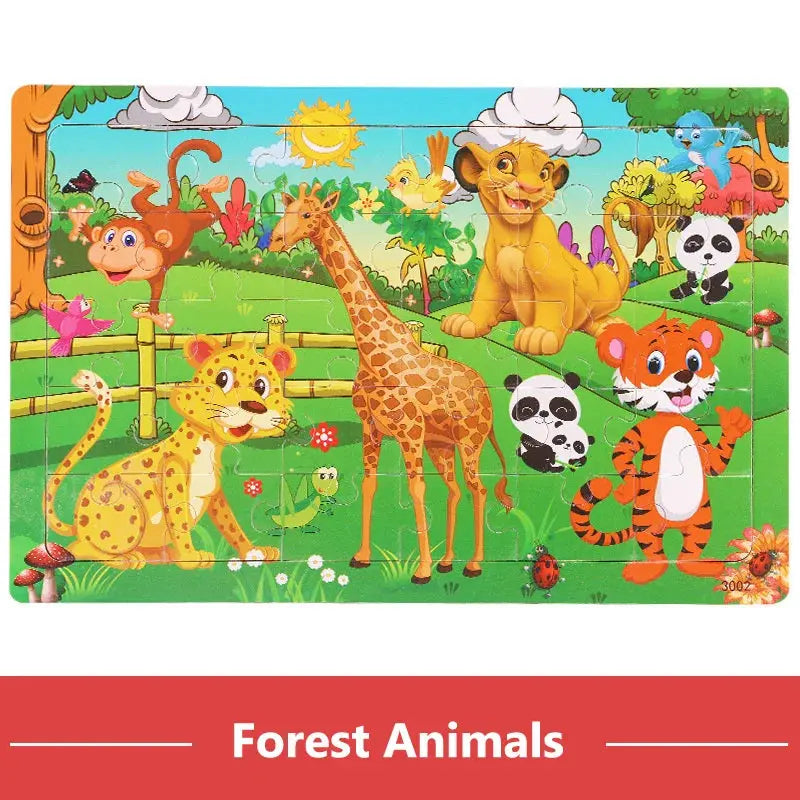 New 30 Pieces Wooden Puzzles Cartoon Animal Traffic Tangram Wood 3d Puzzle Montessori Educational Toys for Children Gifts Pinochio